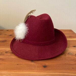 Vintage Lancaster Feathered Women's Hat, Burgundy